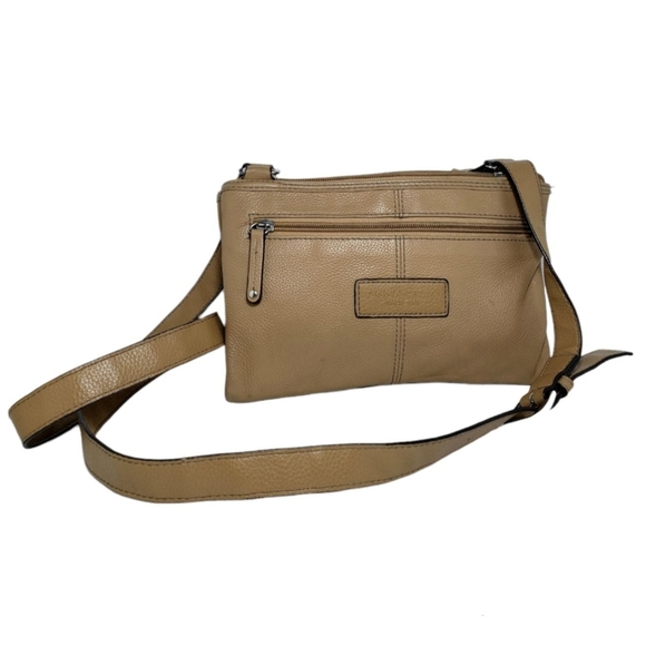 Tignanello Crossbody Pebble Leather Bag Tan Honey - Picture 1 of 12